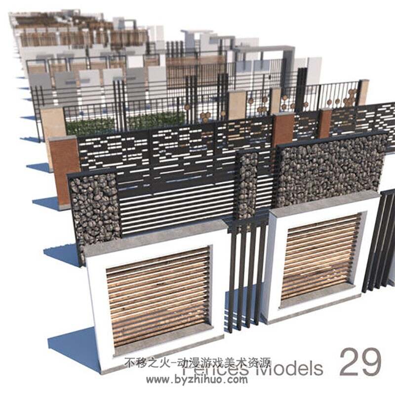 Modern fence collection VR/AR low-poly 现代围栏模型合集