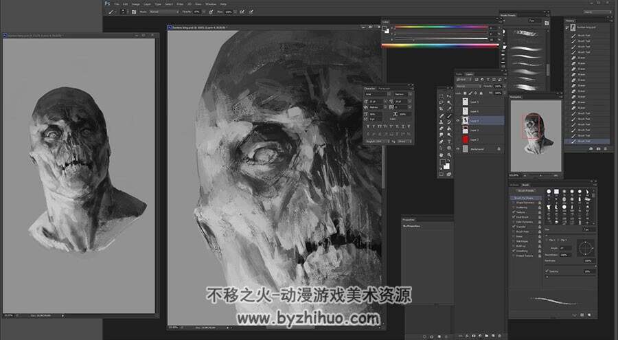 三个巨人怪物黑白头像绘制视频教程 附PSD文件和笔刷