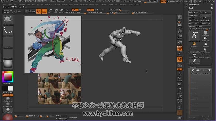 Zbrush 街霸3肌肉壮汉角色动作造型雕刻视频教程
