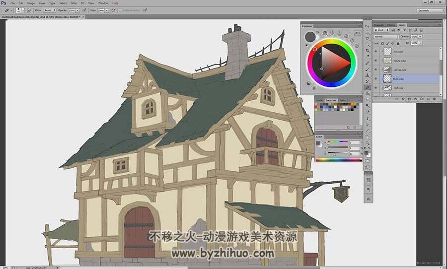 欧洲古代风格小楼 精细绘制视频教程 附PSD文件和笔刷