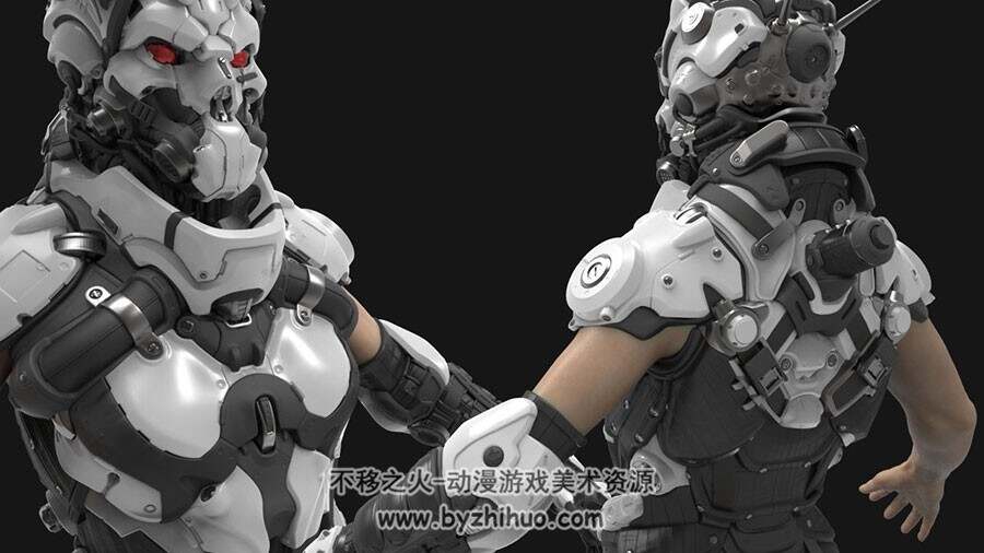 科幻女角色 机械铠甲3D模型 四边面高模