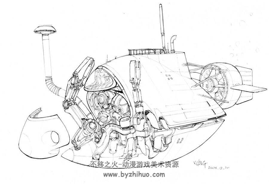 Vaughan Ling 科幻未来风格 机械飞船武器线稿欣赏集 45P