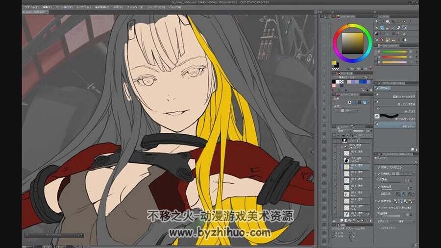 未来科幻风格 日系CG插画机甲紧身衣少女绘制视频过程