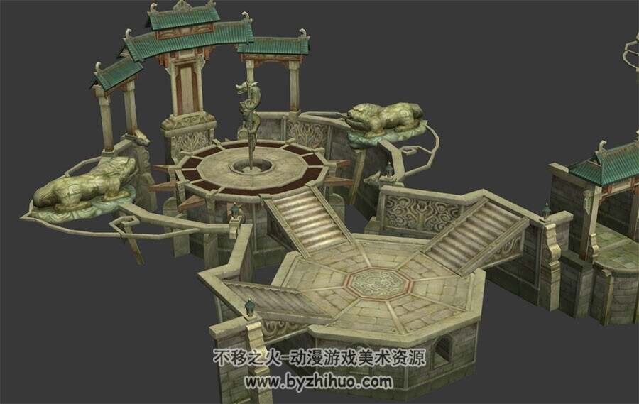 中式古代龙台 还有分解的 Max模型