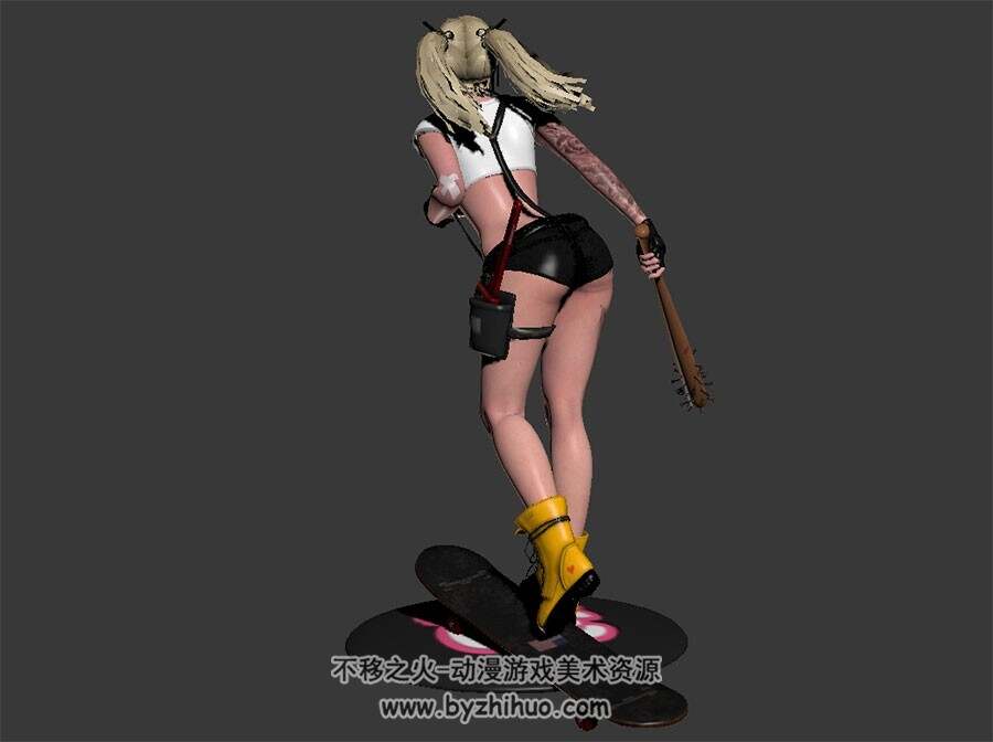 次世代 狼牙棒滑板双马尾美少女 3D模型 三边面高精模