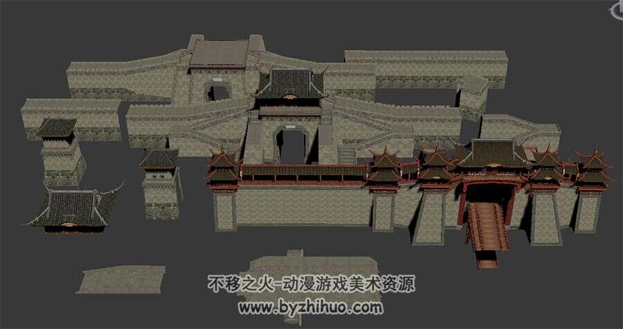 中式古风城墙大门 Max模型