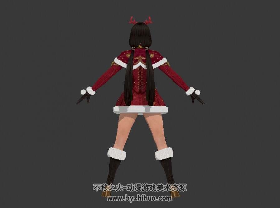 次世代 红衣圣诞节主题套装少女 3D模型高精模
