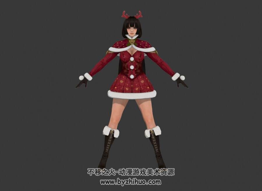 次世代 红衣圣诞节主题套装少女 3D模型高精模