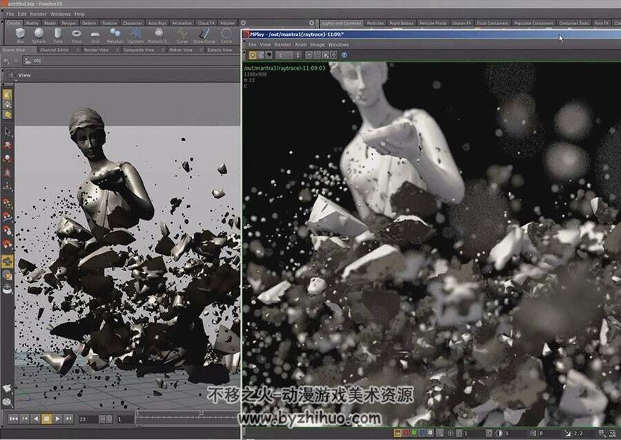 Houdini 刚体破碎效果制作视频教程 2.7GB