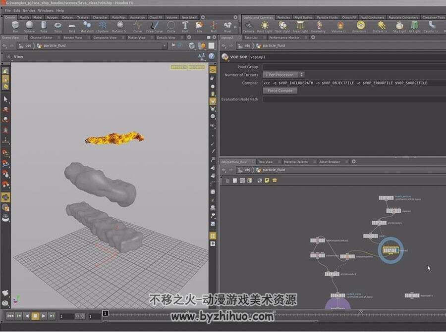 Houdini 岩浆和绿烟效果制作视频教程 2.54GB