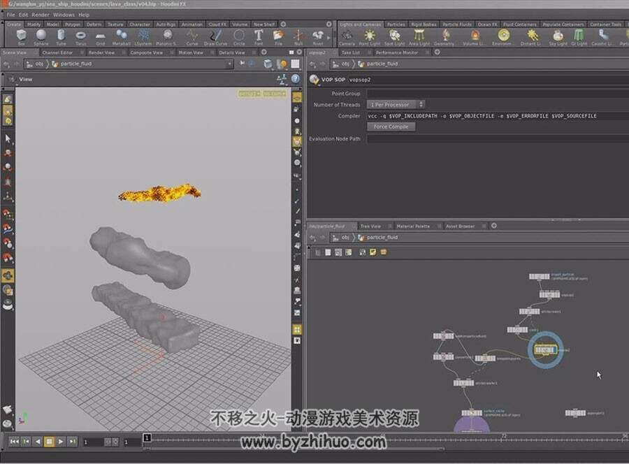 Houdini 岩浆和绿烟效果制作视频教程 2.54GB