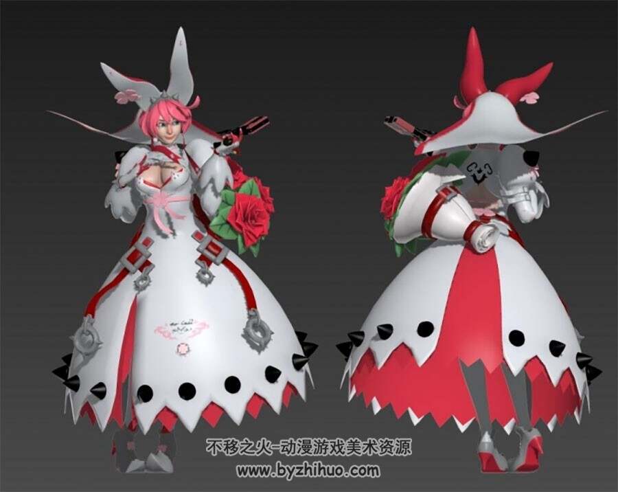 组合枪骑士艾露菲尔特 粉发少女3d高精模型