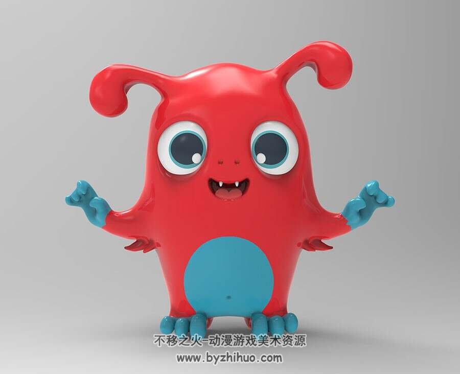 超精细 红色卡通吉祥物 3D模型