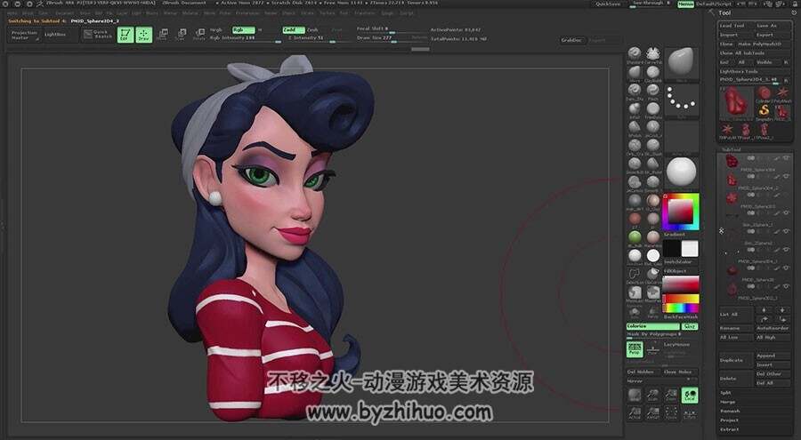 ZBrush & PS 蓝发卡通角色雕刻制作视频教程