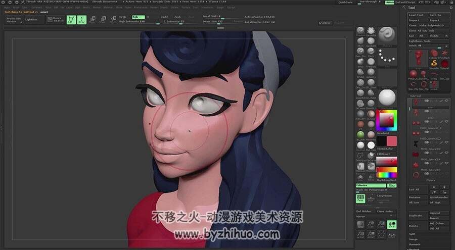 ZBrush & PS 蓝发卡通角色雕刻制作视频教程