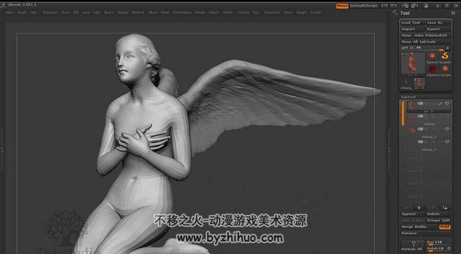 ZBbrush 翅膀天使雕像雕刻视频教程 附源文件