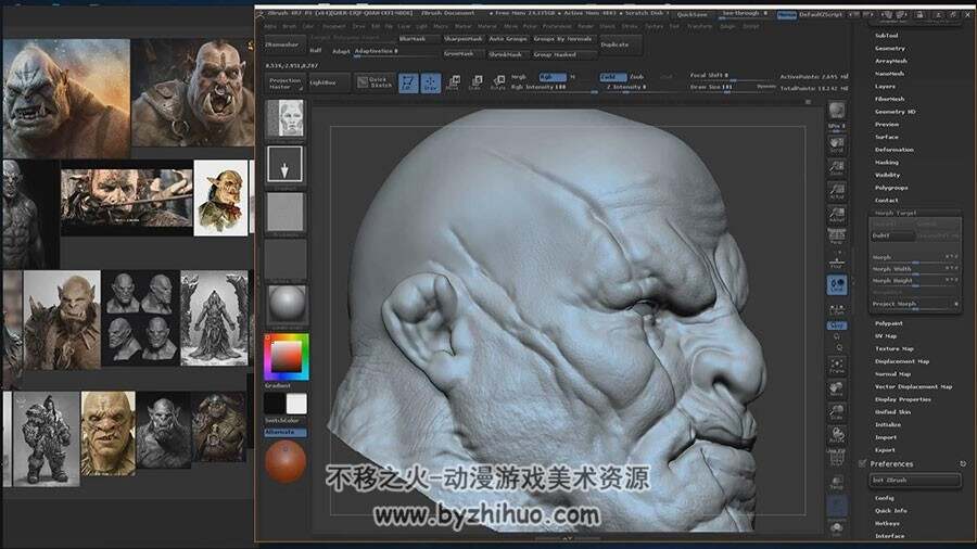 ZBrush 雕刻概念角色兽人头部模型全流程视频教程