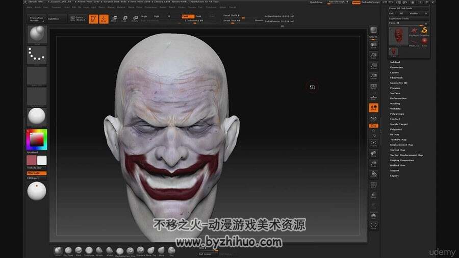Zbrush 惊悚小丑头雕刻过程视频教程