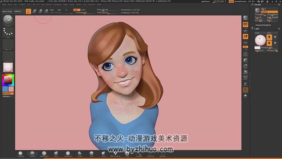 ZBrush 欧美卡通角色少女头部雕刻视频课程