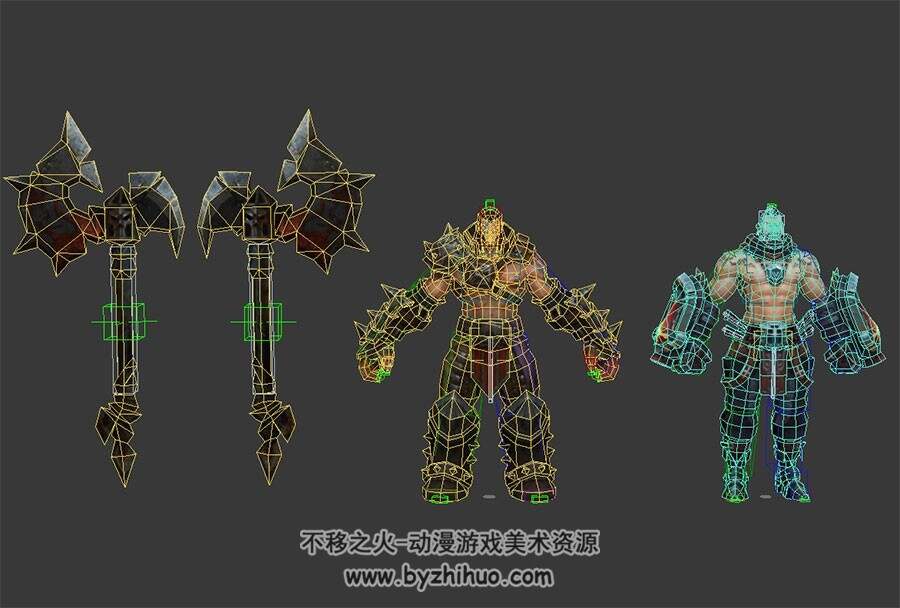 两个带武器的古代壮汉大力士 3D模型 有骨骼绑定