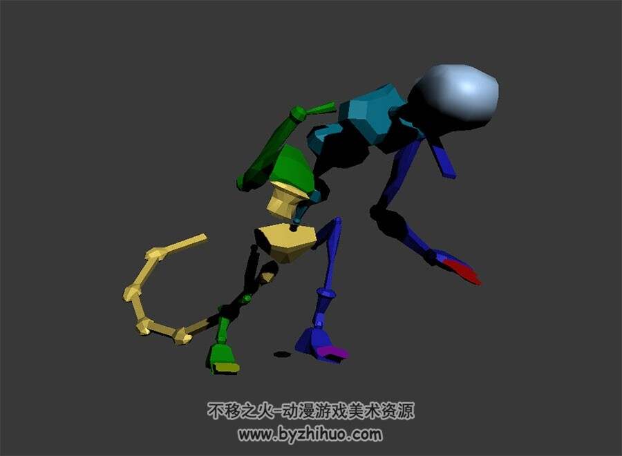 四足长尾动物骨骼 3D模型 有动作