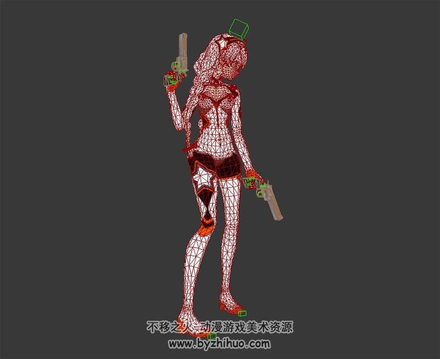 琪亚娜 3D模型 有骨骼绑定和射击的动作