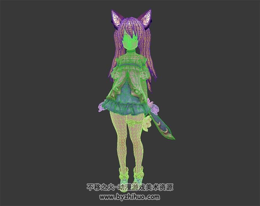 可爱的卡通猫耳萝莉 3D模型 有绑定和动作