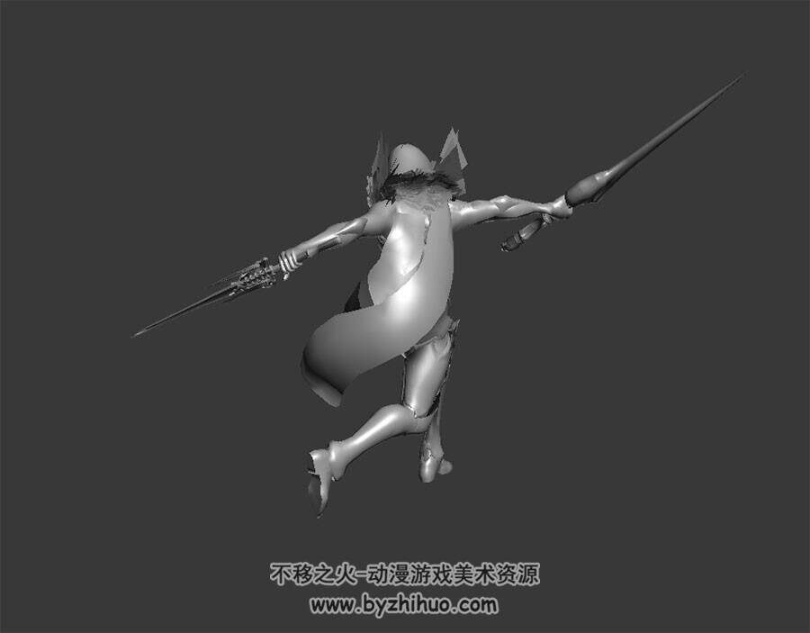 双剑披风女战士 3D模型 有绑定和动作 高模