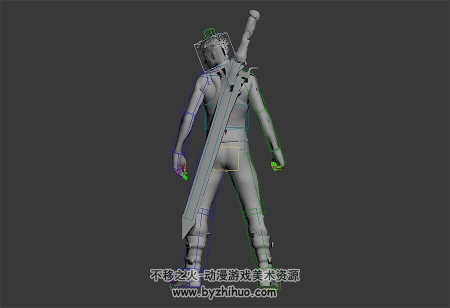 次世代 背剑的帅哥3D模型 有绑定和挥剑攻击动作 高模