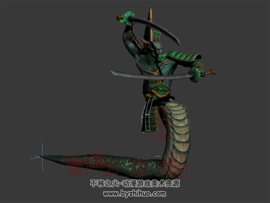 英雄无敌6 娜迦武士 3D模型 有绑定和挥刀砍刺的动作