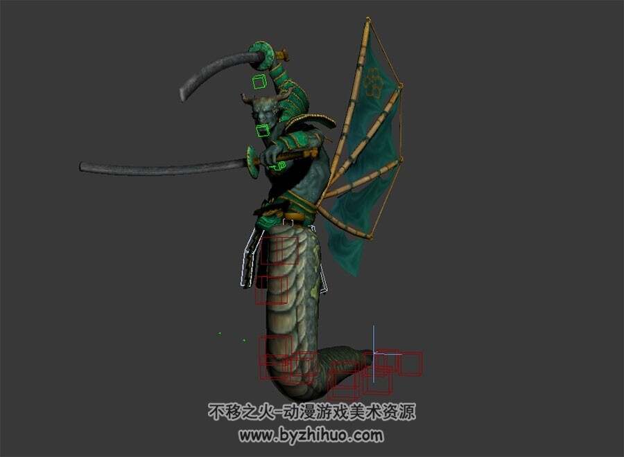 英雄无敌6 娜迦武士 3D模型 有绑定和挥刀砍刺的动作