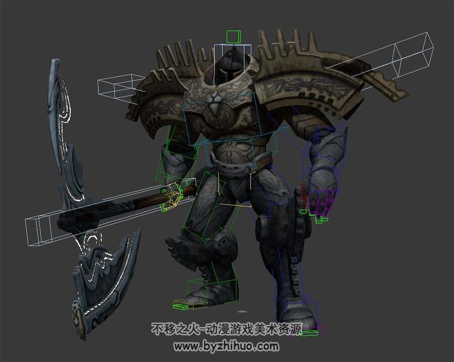 巨斧铠甲巨人战士 3D模型 有绑定和动作