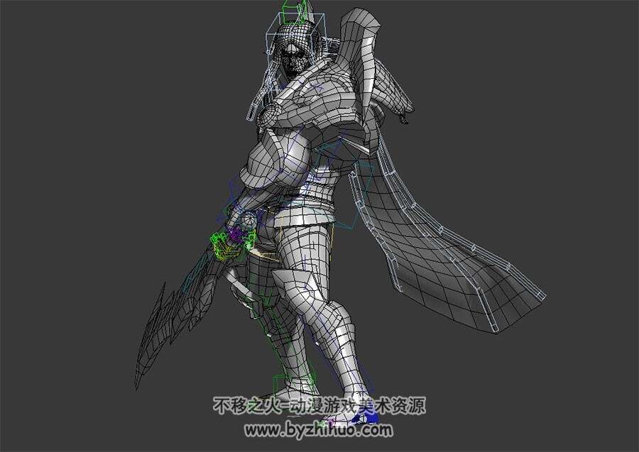 次世代 巨刀铠甲长发男战士 3D模型 有绑定和挥砍的动作