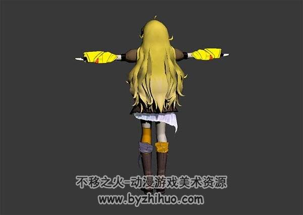 二次元 白黑黄少女 3D模型