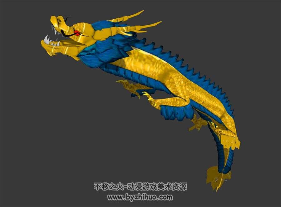 金色飞龙 3D模型 有绑定和飞翔动作 四边面
