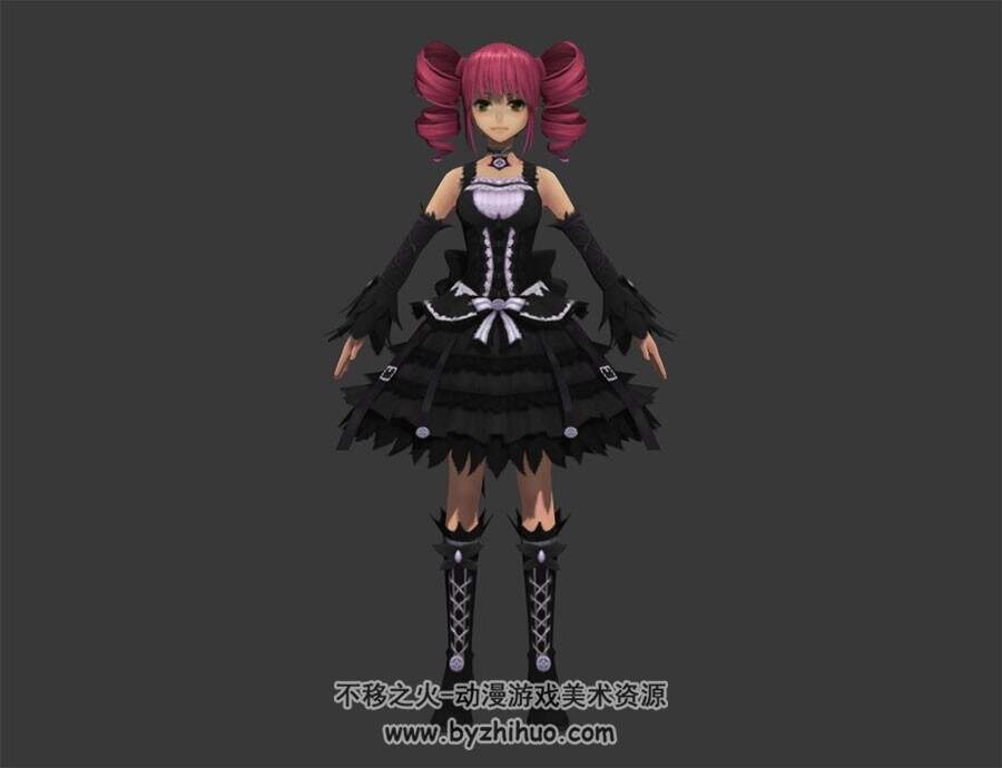 粉色卷发美少女洛丽塔 3D模型 有绑定