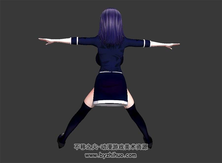 黑长直二次元美少女 3D模型 四边面高模