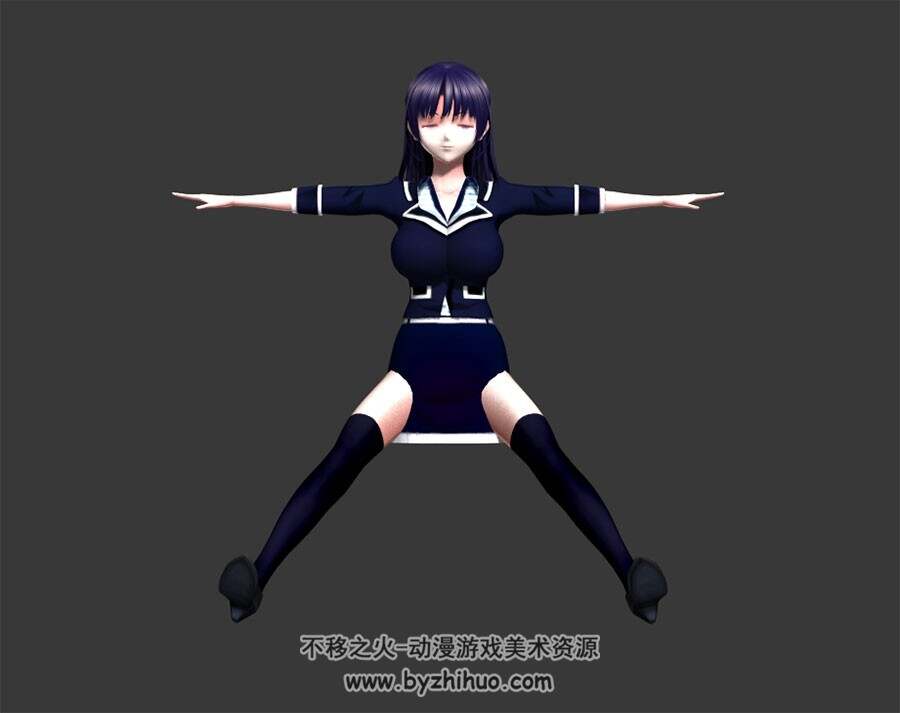 黑长直二次元美少女 3D模型 四边面高模