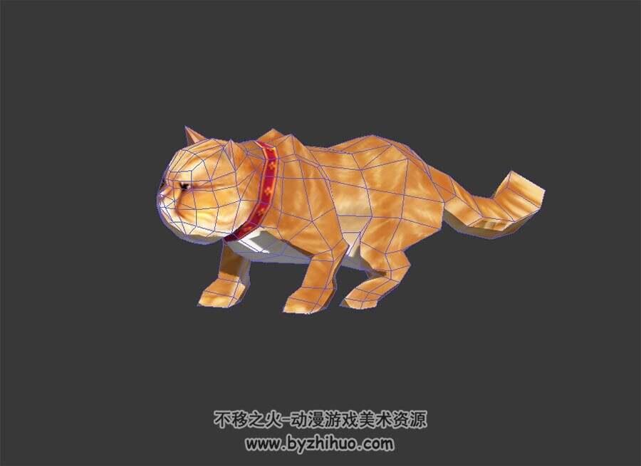 带项圈的胖橘猫 3D模型 有绑定和原地待机的动作
