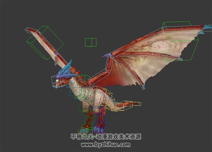 红色西方飞龙 3D模型 有绑定和飞行的动作