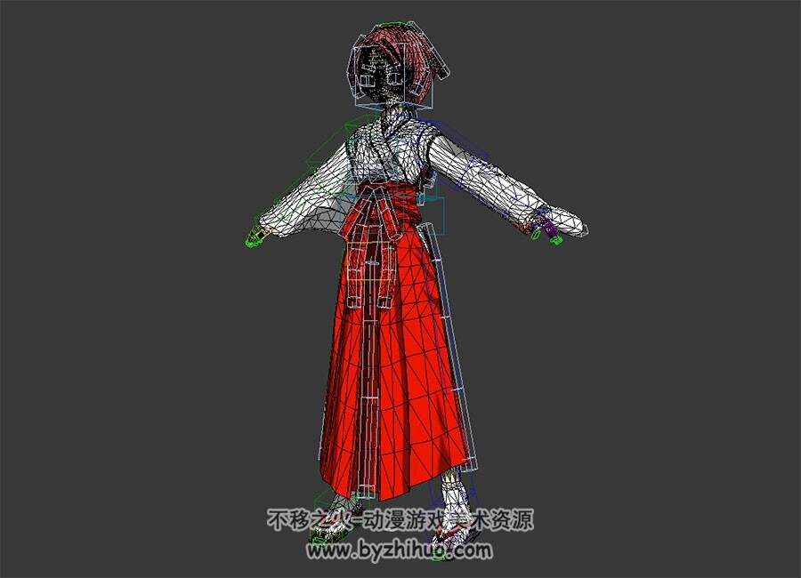 粉发日本巫女服美少女 3D模型 有绑定