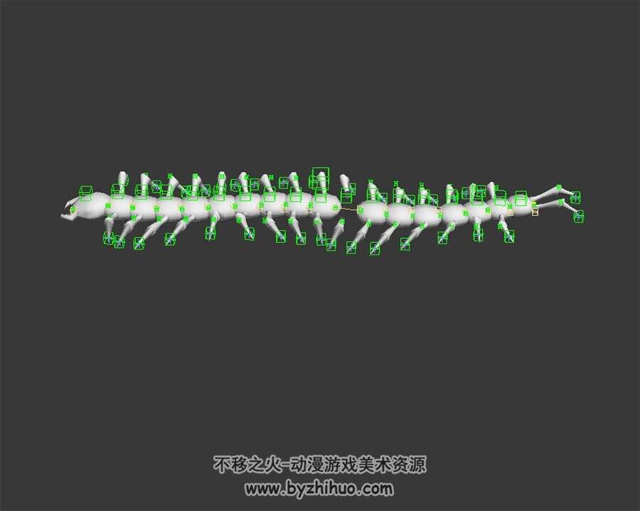 一个白模 大蜈蚣 3D模型  有绑定和爬行动作