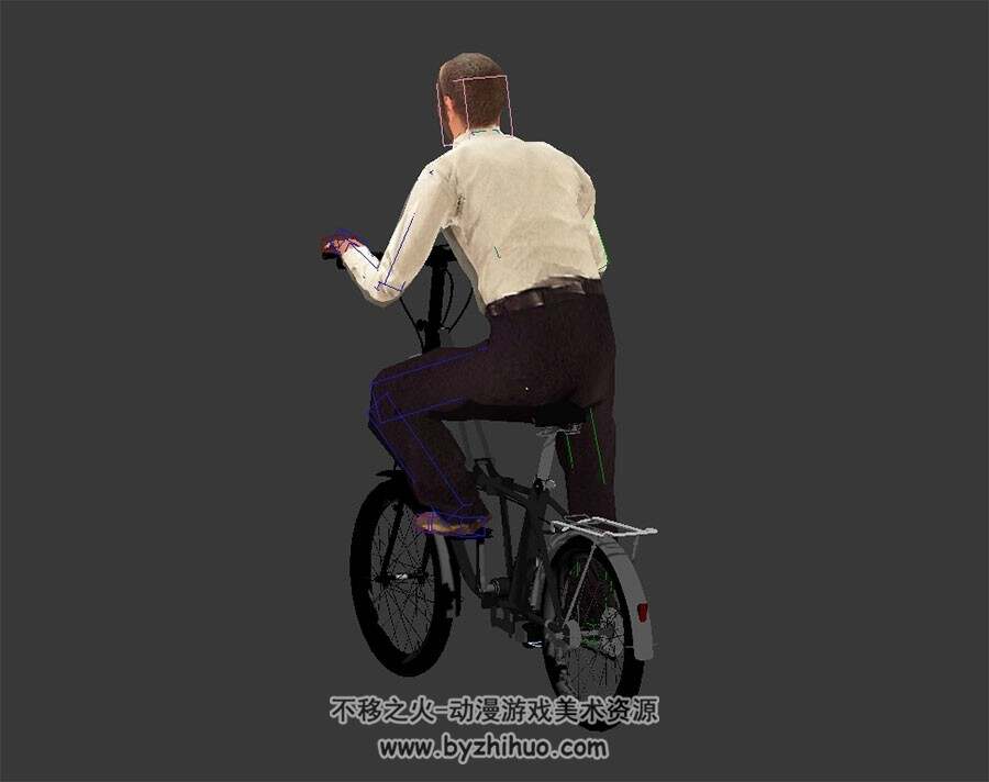 现代外国中年男人 骑自行车 3D模型 有绑定和骑行动作