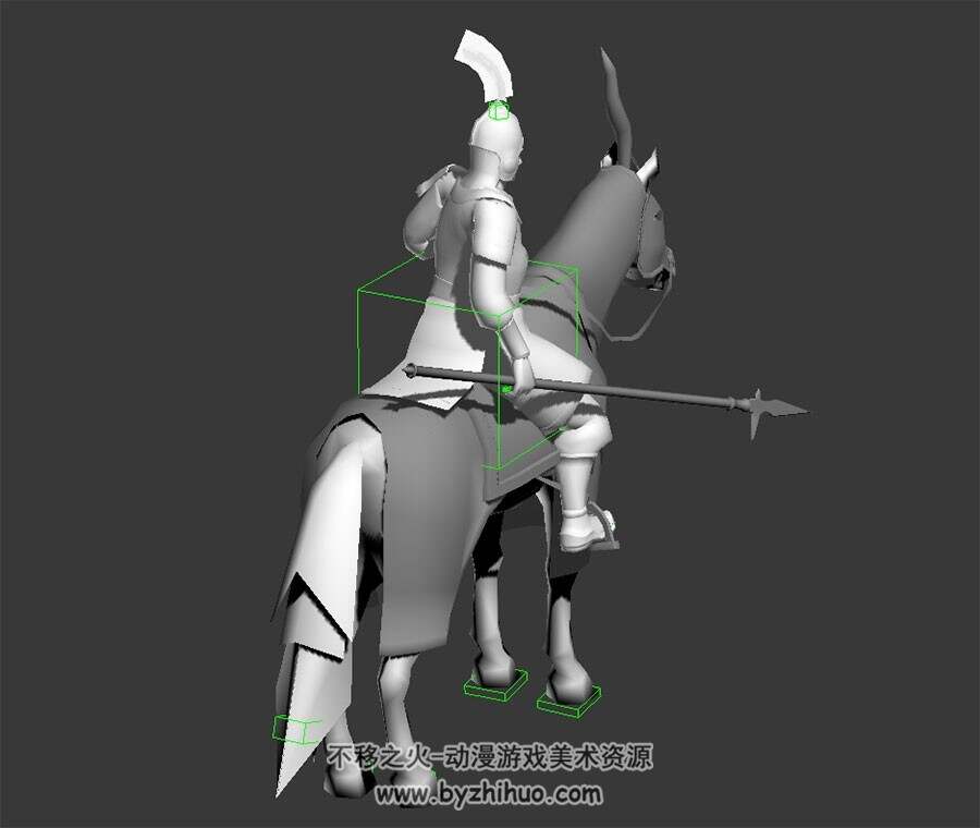 中世纪 西方骑兵 3D模型 有绑定和攻击跑步死亡的动作 四边面