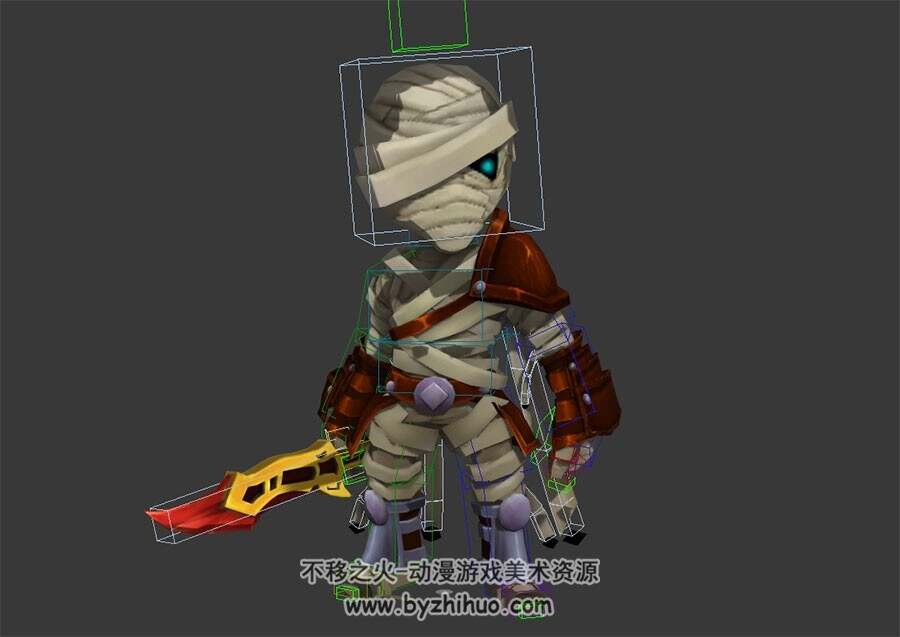 Q版卡通 木乃伊小战士 3D模型 有绑定和待机动作 四边面