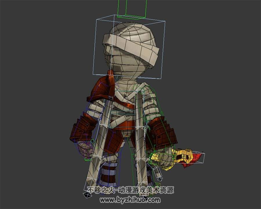Q版卡通 木乃伊小战士 3D模型 有绑定和待机动作 四边面