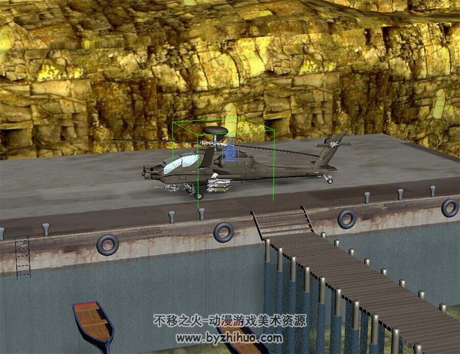 直升飞机 野外码头起飞场景 3D模型 有绑定和动画