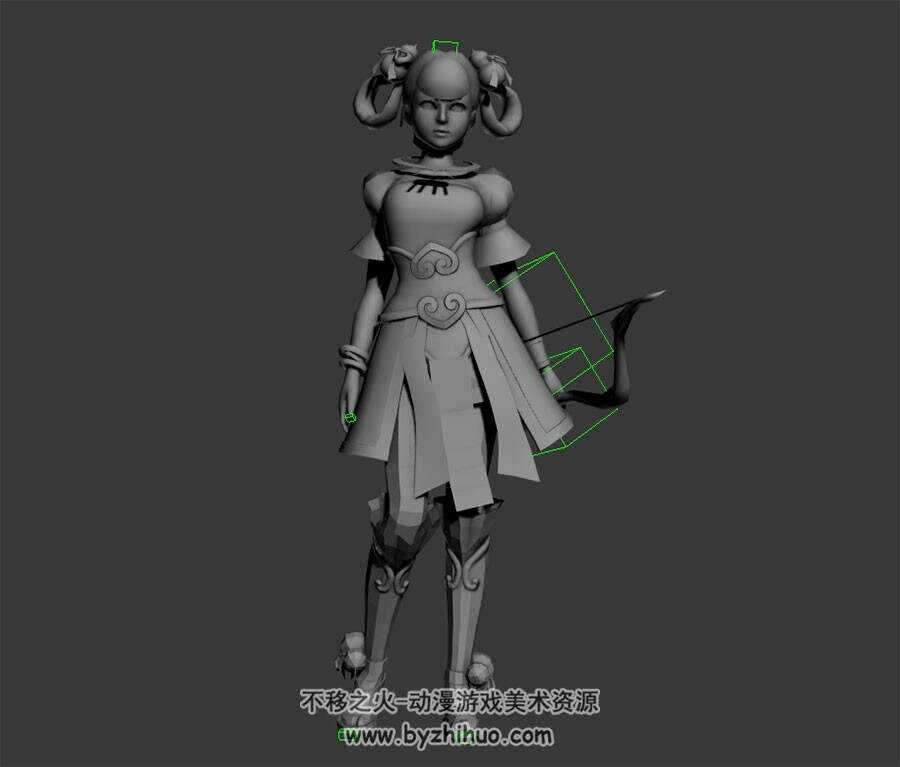古风少女弓箭手 远程角色 3D模型  有绑定和两个出场动画