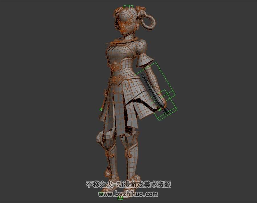 古风少女弓箭手 远程角色 3D模型  有绑定和两个出场动画