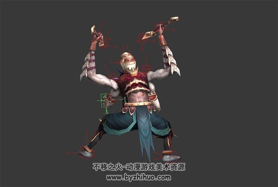 四臂地中海恶魔怪物boss3d模型有绑定和待机动作
